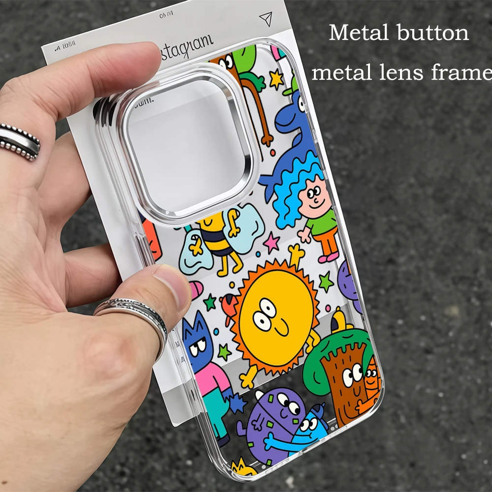 Forest World Illustration Phone Case for IPhone 16 15 14 13 12 11 Pro Max XS 16E Silver Lens Frame Transparent Shell