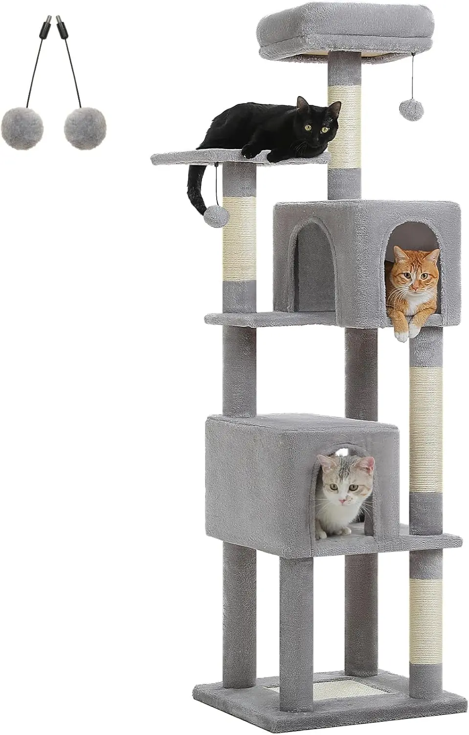 

Cat Tree for Indoor Cats, 62" Multi-Level Cat Tower with 2 Spacious Condos, Scratching Pad, 4 Cat Scratching Posts, 2 To