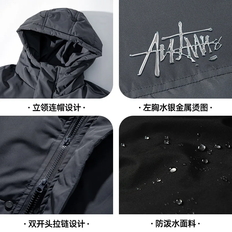 Jaket Parka Tebal Musim Dingin Berkerudung Panjang Katun Isi Bulu Angsa Pria Wanita Tahan Air Longgar Kasual Pasangan Jaket Puffer Panjang AU-255