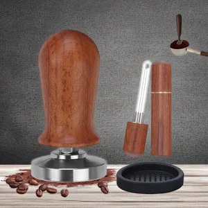 

Espresso Coffee Tamper Set With Spring Red Handle 304 Stainless Steel Distributor Needle Tool Kit For Portafilter Machine