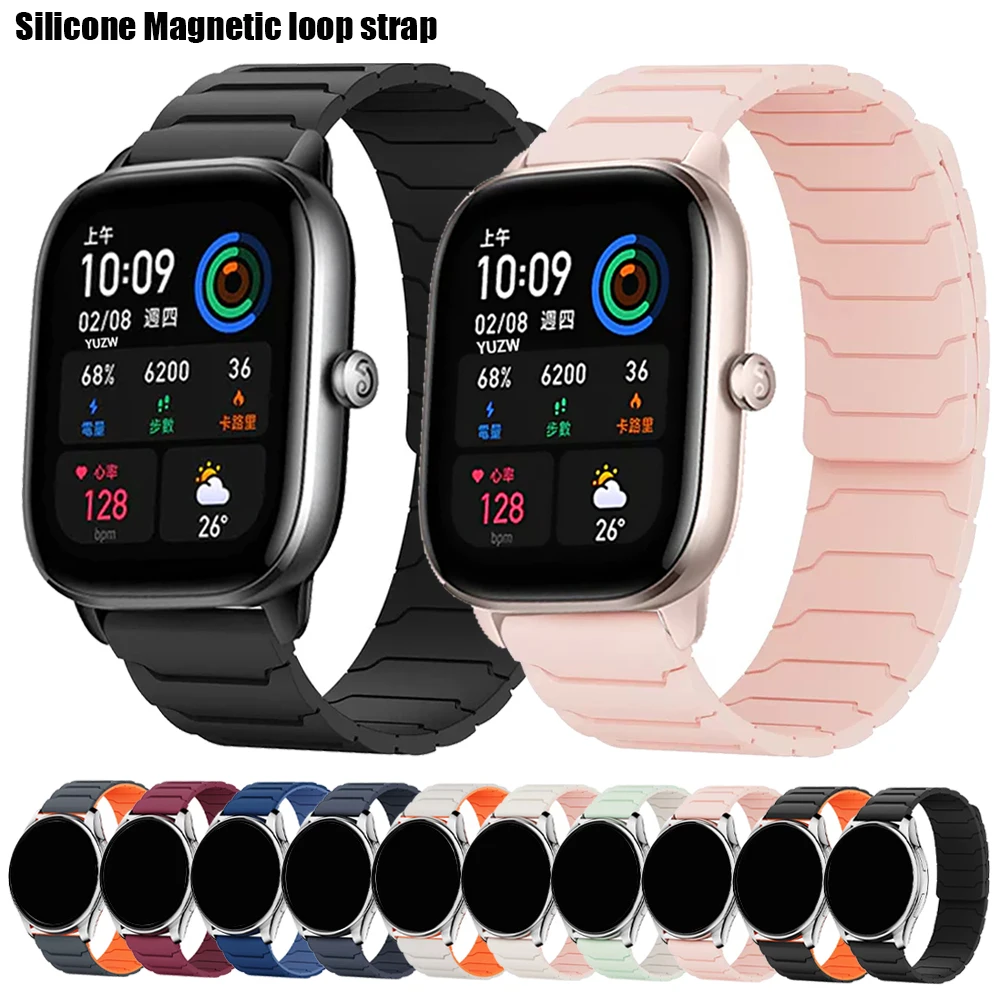 Silikonarmband für Amazfit Active 2 20 mm Magnetschlaufe Uhrenarmband für Amazfit GTS 4 2 mini/Bip U 3 3Pro/GTR 42 mm Correa-Armband
