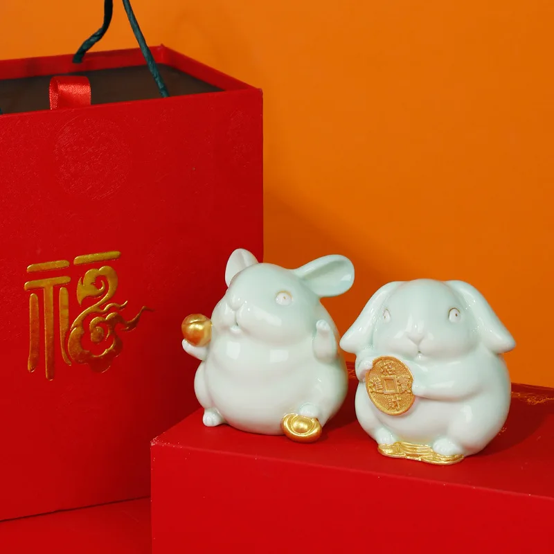 Zhaocai Rabbit Gift Decoration Creative Ceramic Home Decoration Couple Small Fresh High end Gift Box