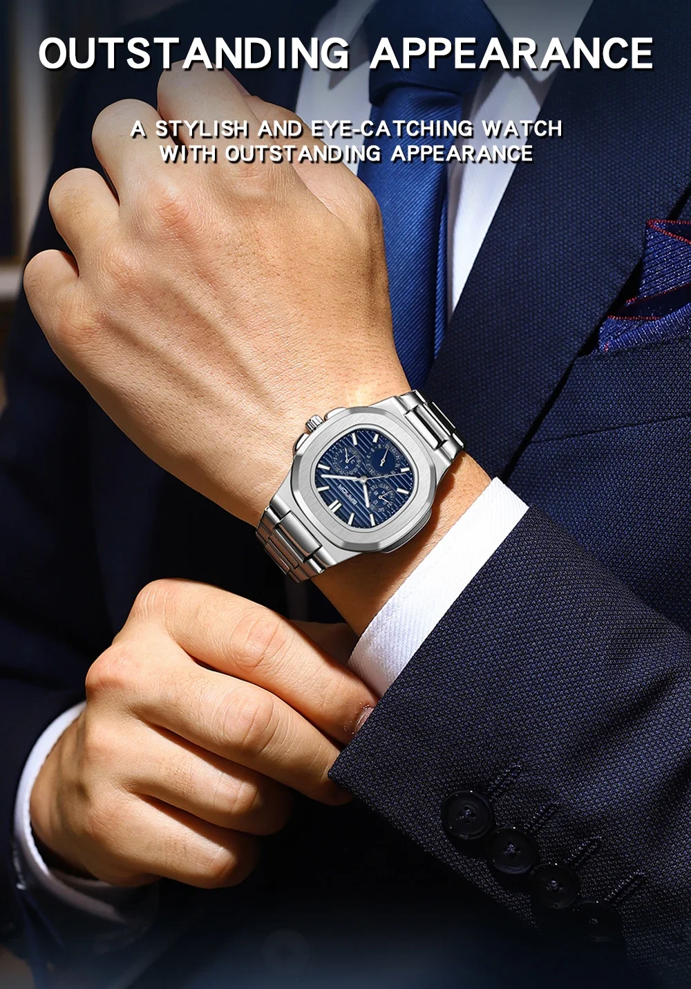 Sanda SD7053 Роскошные деловые водонепроницаемые мужские часы со светящейся датой, квадратные кварцевые часы из нержавеющей стали, Reloj Hombre