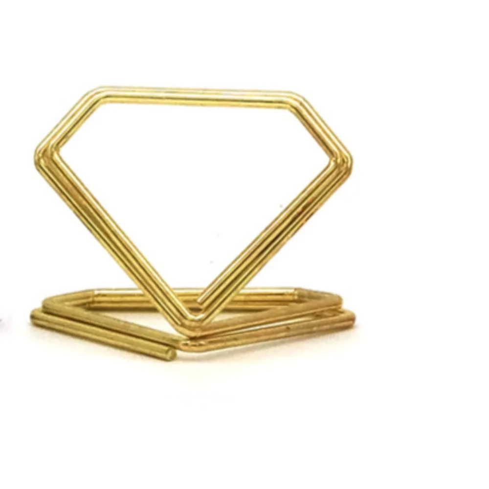Diamond Triangle Place Card Holders Mini Gold Table Number Holders Metal Photo Reserved Message Memo Name Card Display Stand