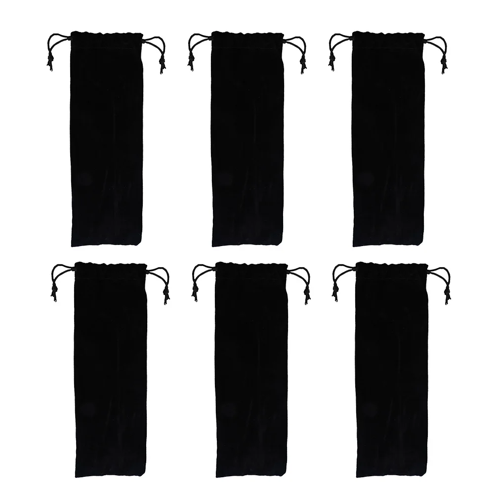 

6pcs Straw Storage Bag Black Flannel Reusable Chopstick Case Lightweight Foldable Kitchen Bar Supplies Straw Carrying Pouch
