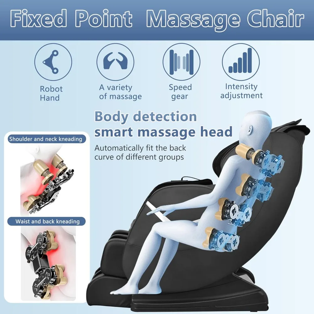 Silla de masaje de gravedad cero, silla de masaje Shiatsu eléctrica de cuerpo completo, reclinable con rodillos para pies, terapia de calor integrada, masaje de aire