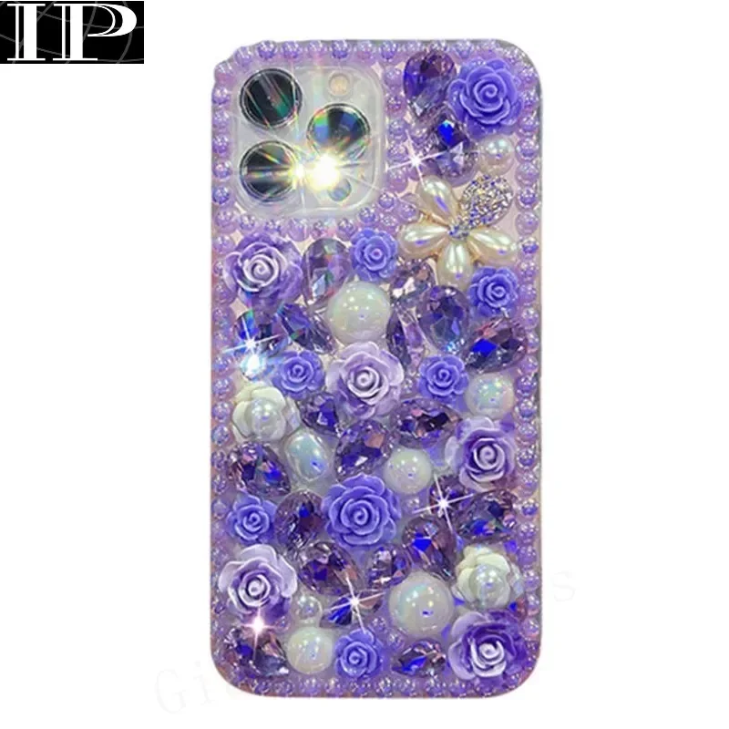 Luxury Purple Pink Rose Daisy Pearl Cases For Samsung Galaxy A53 A73 A33 A51 A71 A72  A50 A30S A70 A31 A52 A13 A12 A22 A23 Cover