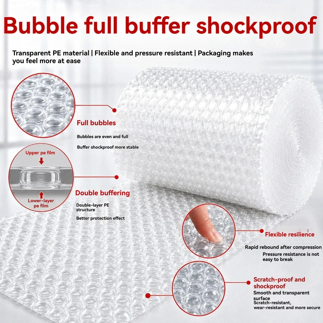 20cm×5m Clear Bubble Roll, Shockproof Anti‑Drop Cushion Bubble Film, Express Shipping Protective Packaging for Fragile Items