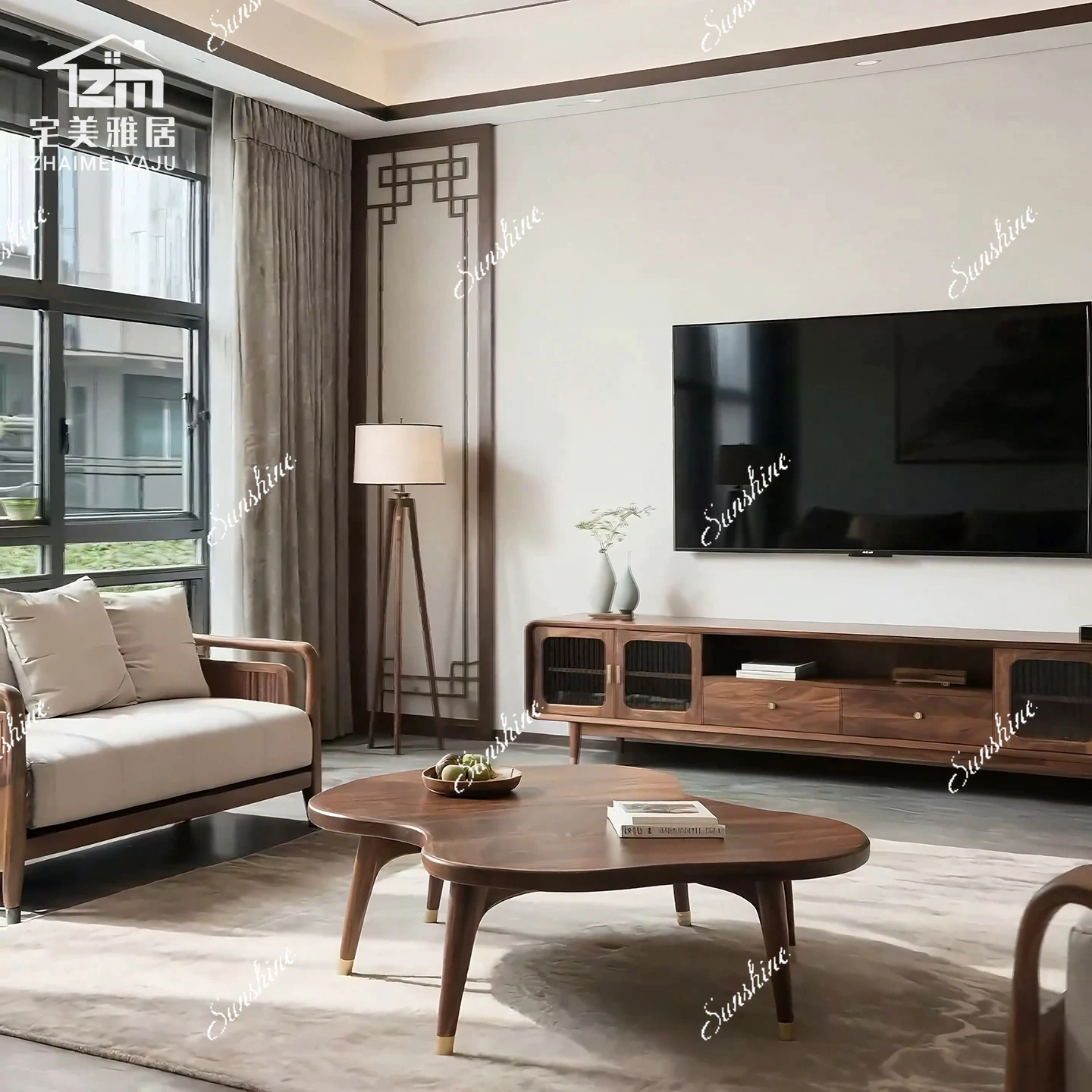 New Chinese style full solid wood living room coffee table TV cabinet simple modern villa hotel club furniture