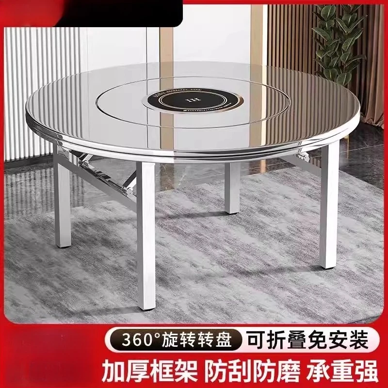 Extra thick 304 stainless steel turntable folding large round table round countertop portable integrated household hot pot dinin