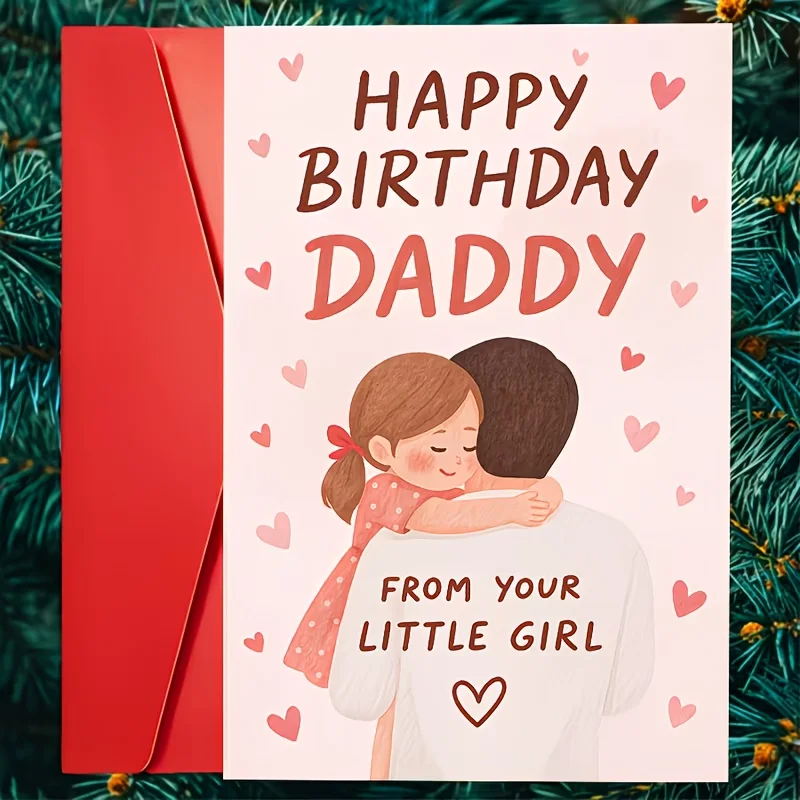 Tarjeta de felicitación para padre, diseño lindo y amoroso, que transmite sentimientos profundos entre padre e hija, como una bendición para el Día del Padre.
