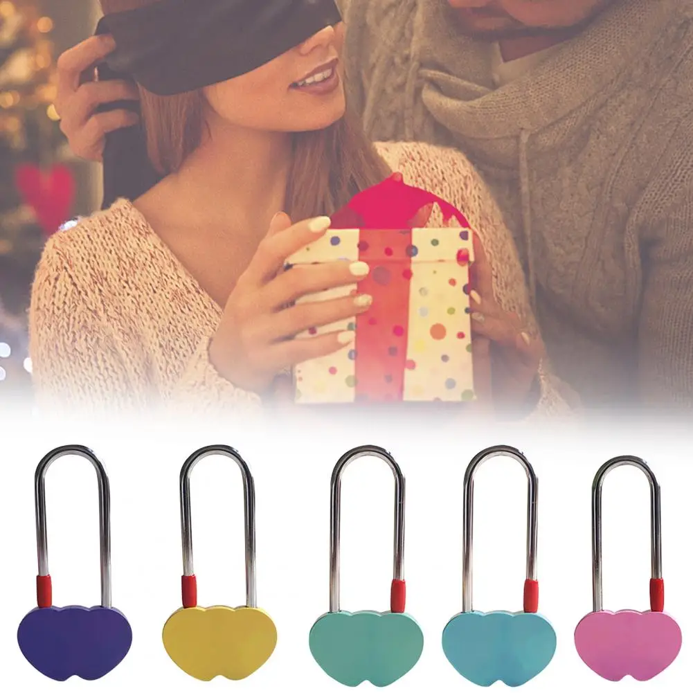 Fashion Heart Lock Solid Color Heart Padlock Wear-resistant Double Heart Lock Compact Wishing Padlock for Couple