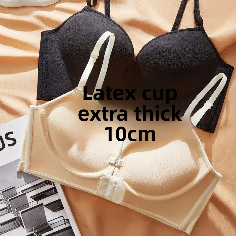 

Бюстгальтер пуш-ап с застежкой спереди, латексные подушечки 10 см — беспроводной сексуальный лифт, усиление чашки от A до D, боковая поддержка для небольшой груди