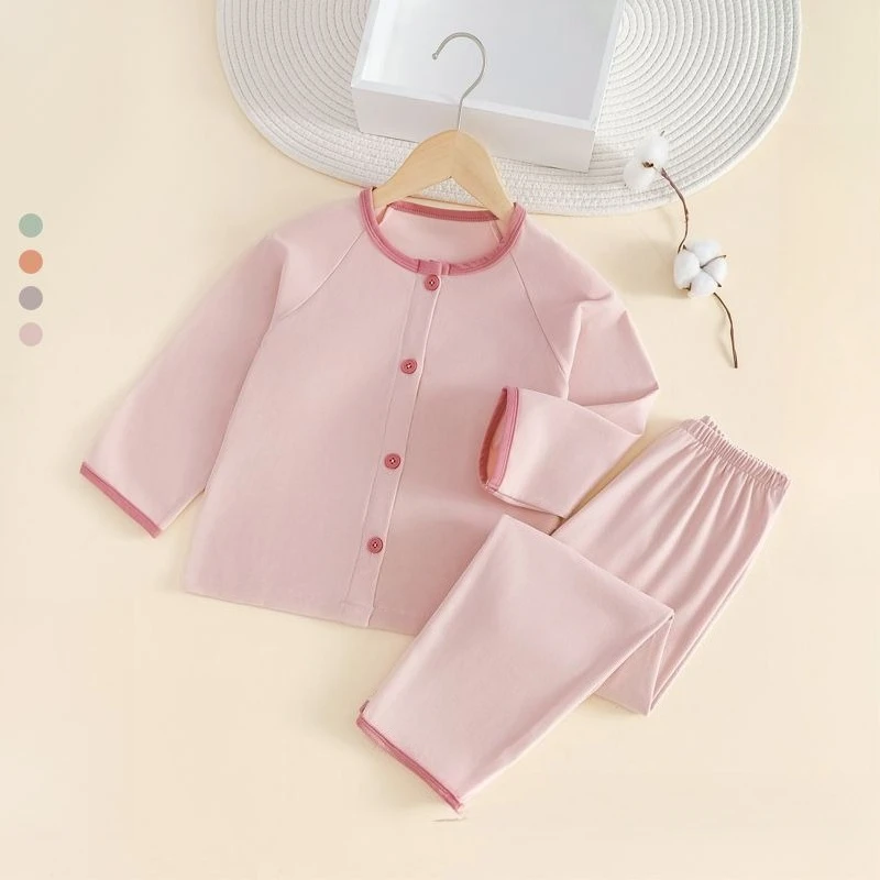 Kids Thermal Sleepwear Autumn Winter Unisex Toddler Kids Long Sleeve Two-Piece Set Washable Cozy