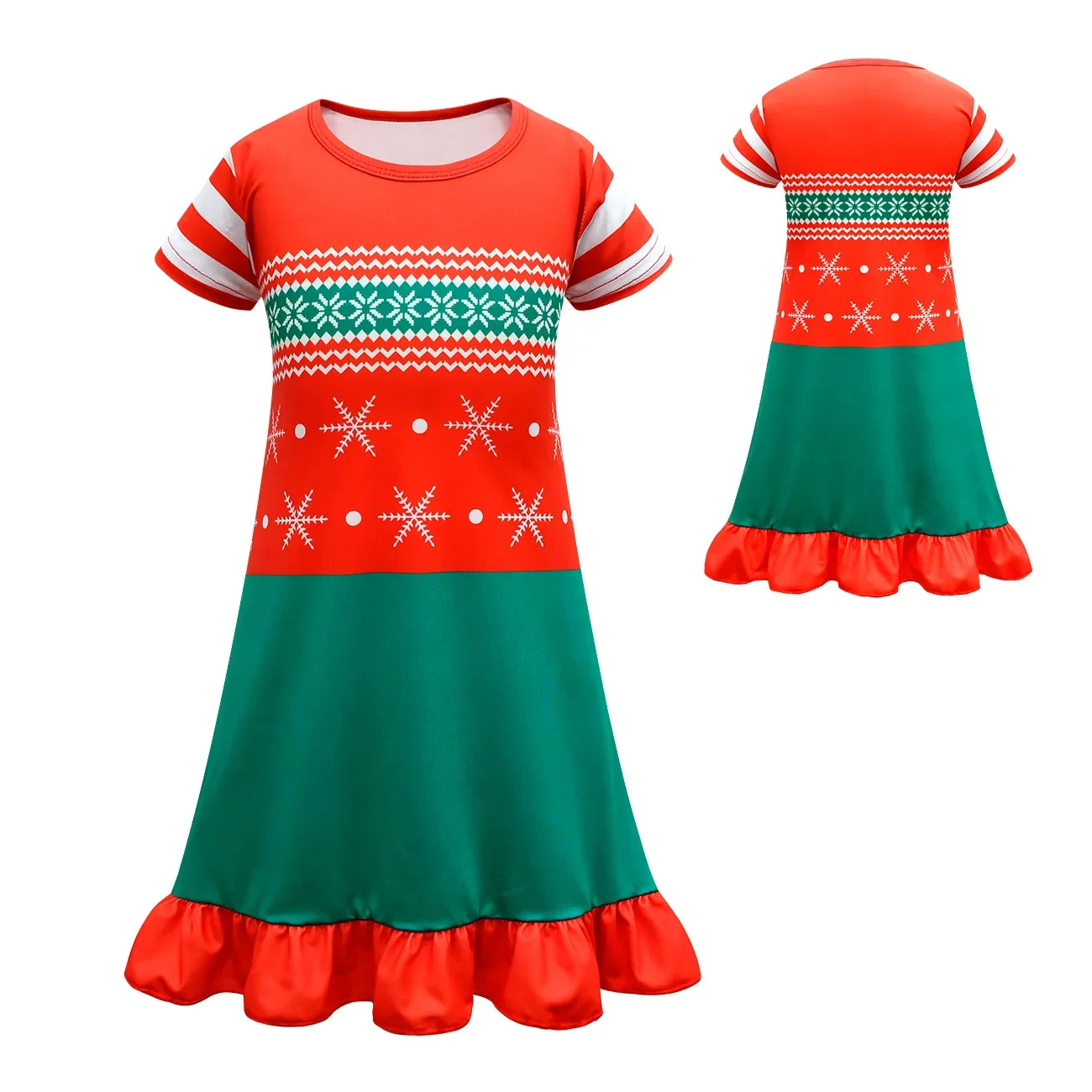 

Kids Girls Xmas Tree Print Princess Short Sleeves Dress Outfit Christmas New Year Cosplay Costume