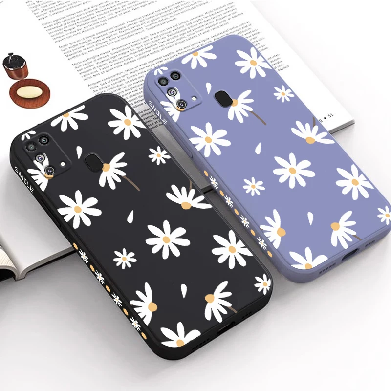 M31 White Sunflower Silicone Phone Case For Samsung Galaxy M31 Shatterproof Camera Protection Galaxy M31 Thin Soft Back Cover