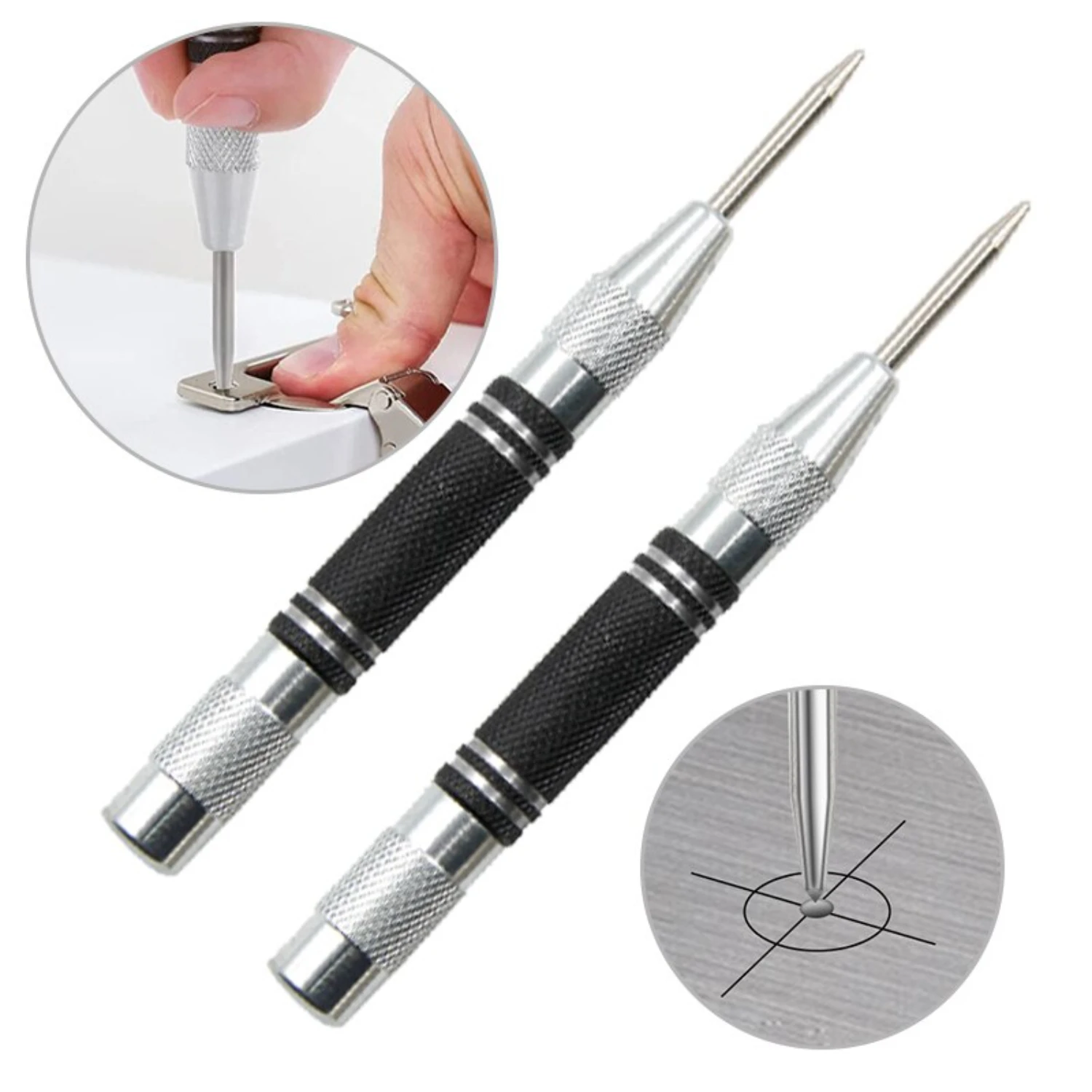 Spring Automatic Centering Punch Locator Set - Essential Tool for DIY Enthusiasts and Professionals, includes 2 Pieces of Glass 