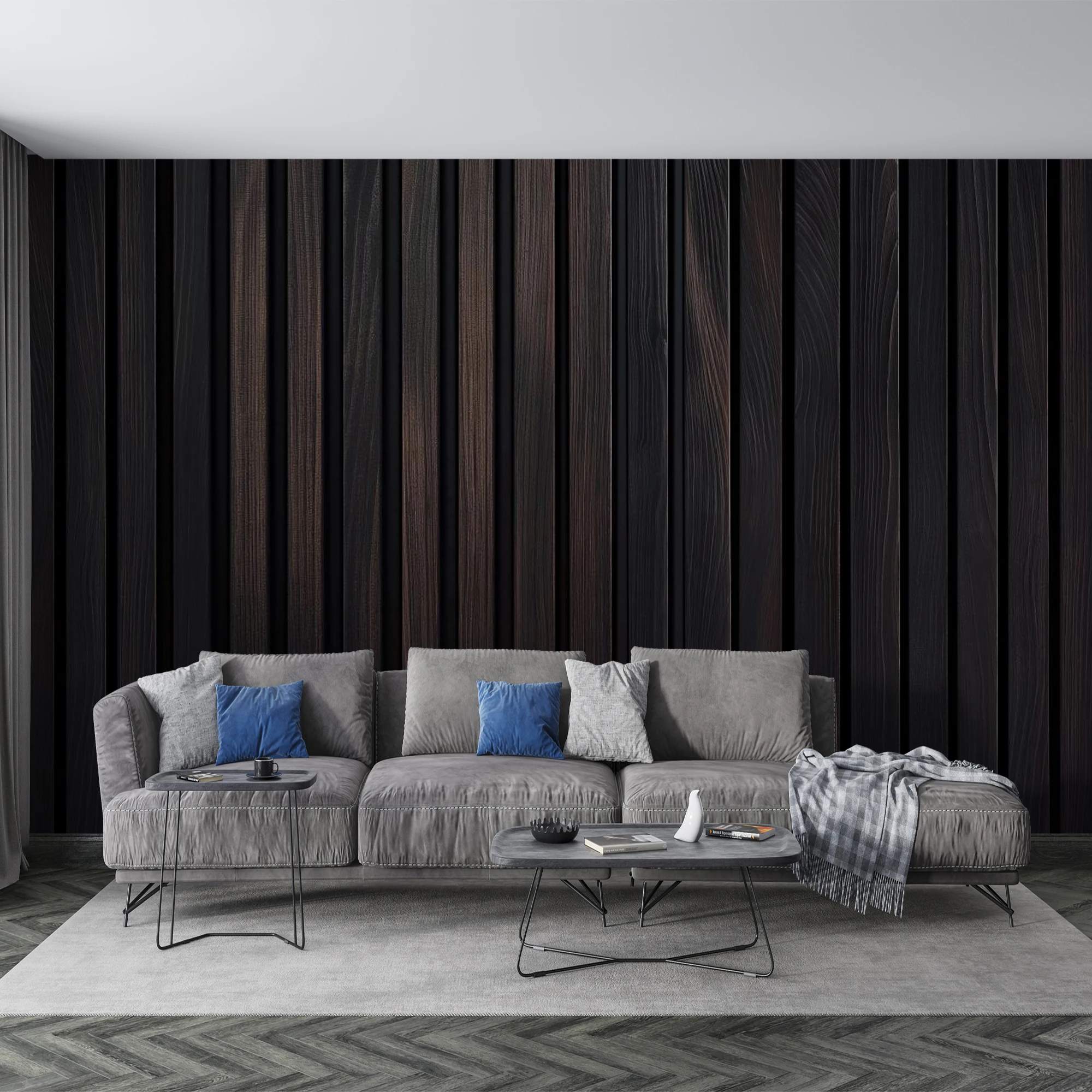 Custom Size Wall Mural Black Wood Slat Wallpaper, Modern 3D Wooden Strip Texture Wall Paper for Bedroom Interior Decoration