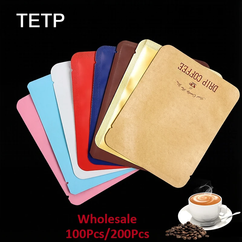 TETP 100Pcs/200Pcs Drip Coffee Bags Aluminum Foil Ear Hanging Heat Sealed Home Travel For Beans Tea Powder Packaging Wholesale