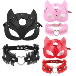 Máscara de cuero Sexy para mujer, mascarilla de media cara de lujo, juguete sexual, máscara de gato para Halloween, juego de fiesta, máscaras de Cosplay con cuello, accesorios eróticos