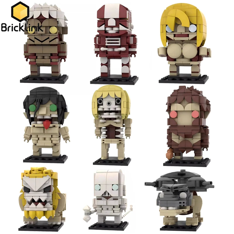 Bricklink MOC Japan Anime Figures Attack on Titan Nine Giants Brickheadz Sets Building Blocks Kid Toys Halloween Gift