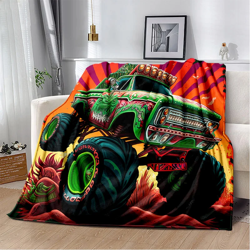 3D Monster Jam Monster Truck Cartoon Blanket,Soft Throw Blanket for Home Bedroom Bed Sofa Picnic Travel Office Cover Blanket Kid