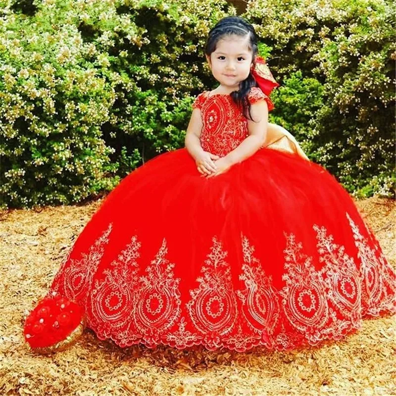 Flower Girl Dresses Exquisite Lace Floor-Length Children Girl Wedding Birthday Party First Communion Holiday Gown