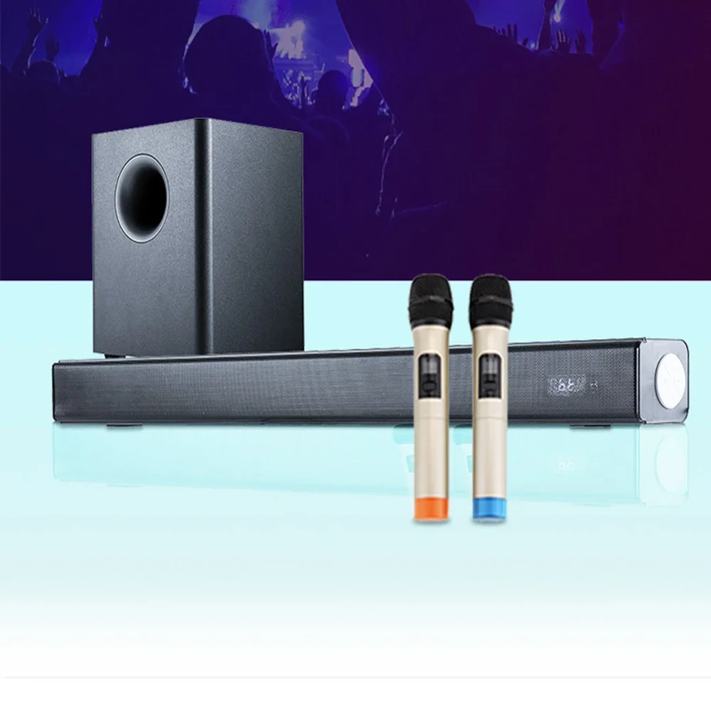 

2026 Home Theater Wireless Speaker Echo Wall TV Soundbar Dual Microphone K Song Soundbox Combination Subwoofer Music Center