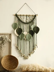 Multicolor Leaves Tapestry Boho Hand Woven Macrame With Wooden Beads Crafts Wall Hanging Nordic Home Decoration Mother Day Gift