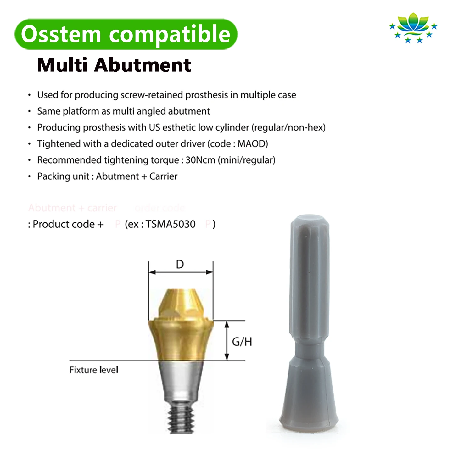 Osstem Compatible Multi Unit Abutment MUA Straight CAD/CAM Titanium Screw Retained Dental Implant Accessories OEM Factory Price