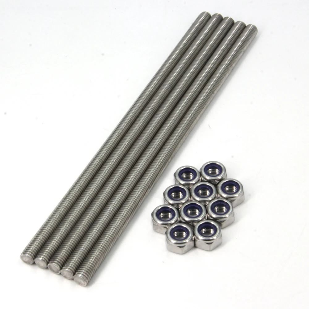 M6/M8/M10/M12x250mm Fully Threaded Rods,304 Stainless Steel Threaded Rod,Right Hand Threads 1/1.25/1.5/1.75mm Pitch with LockNut