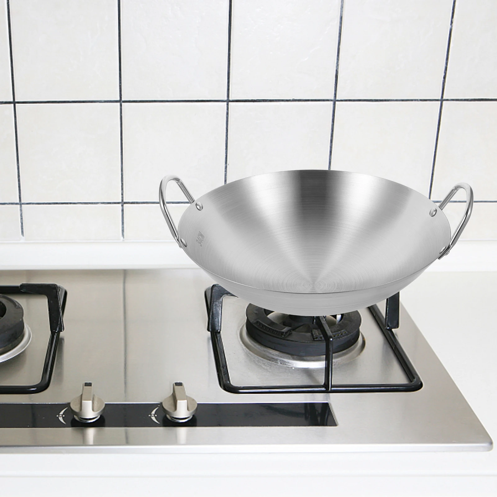 

Stainless Steel Wok Pan Heavy Duty Thick Bottom for Gas Electric Stove Induction Cooker Griddle Frying Kitchen Cooking