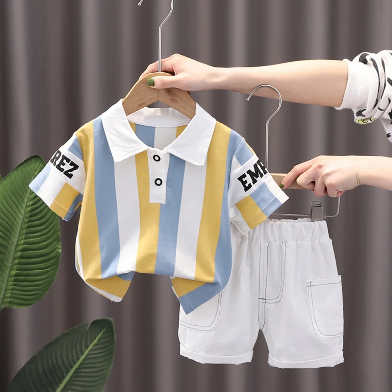 Fashion Baby Boy Clothing Tracksuit Summer Stripe Kids Clothes T-shirt+shorts Toddlers Casual Sets Children Costume Suit