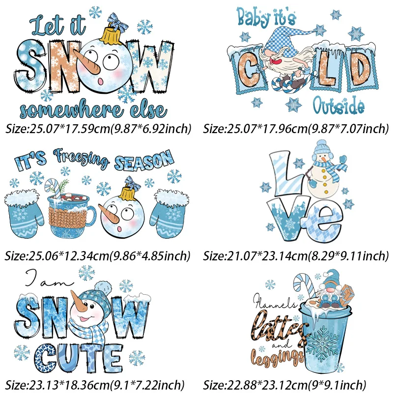 6 Stuk Larsize Winter Sneeuwpop Ijzer Op Overdracht Voor Kleding Diy Wasbare Warmte Sticker Op T-Shirt Ontwerp Patch Onclothes Applique