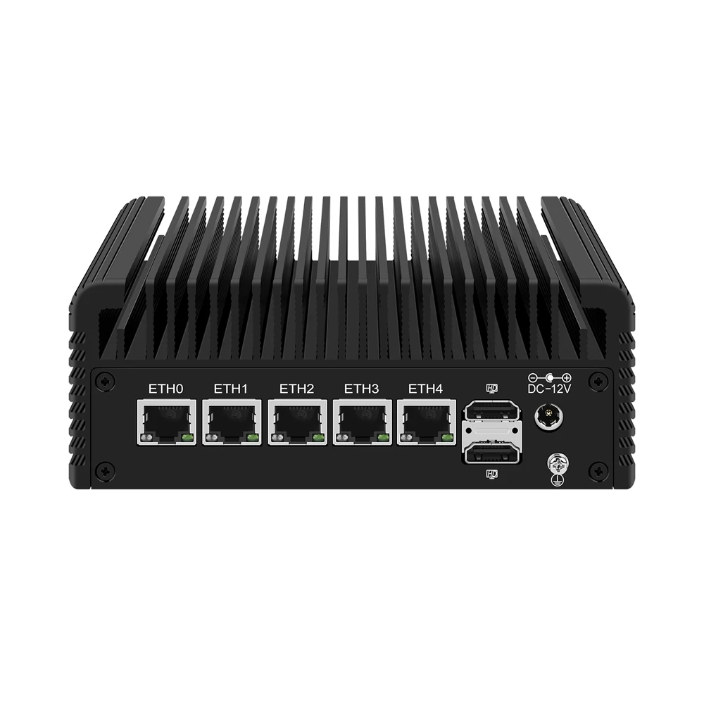 HUNSN Micro Firewall Appliance,Mini PC,pFsense Plus,Intel N100,RJ38,Mikrotik,OPNsense,VPN,Маршрутизатор ПК, 5 LAN, 2HDMI,DP,TF,Type-C