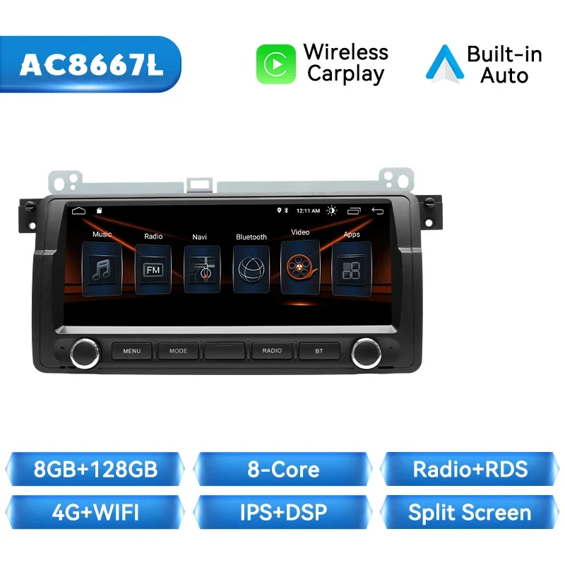 Xonrich Draadloze Carplay Android 14 Auto Radio Speler Voor Bmw E46 M3 318/320/325/330/335 Rover 75 Coupe 2din Navigatie Audio Gps