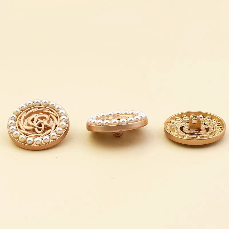 10Pcs 18-25mm High end pearl studded rhinestone round gold silver button women's windbreaker sweater cardigan coat button N1025