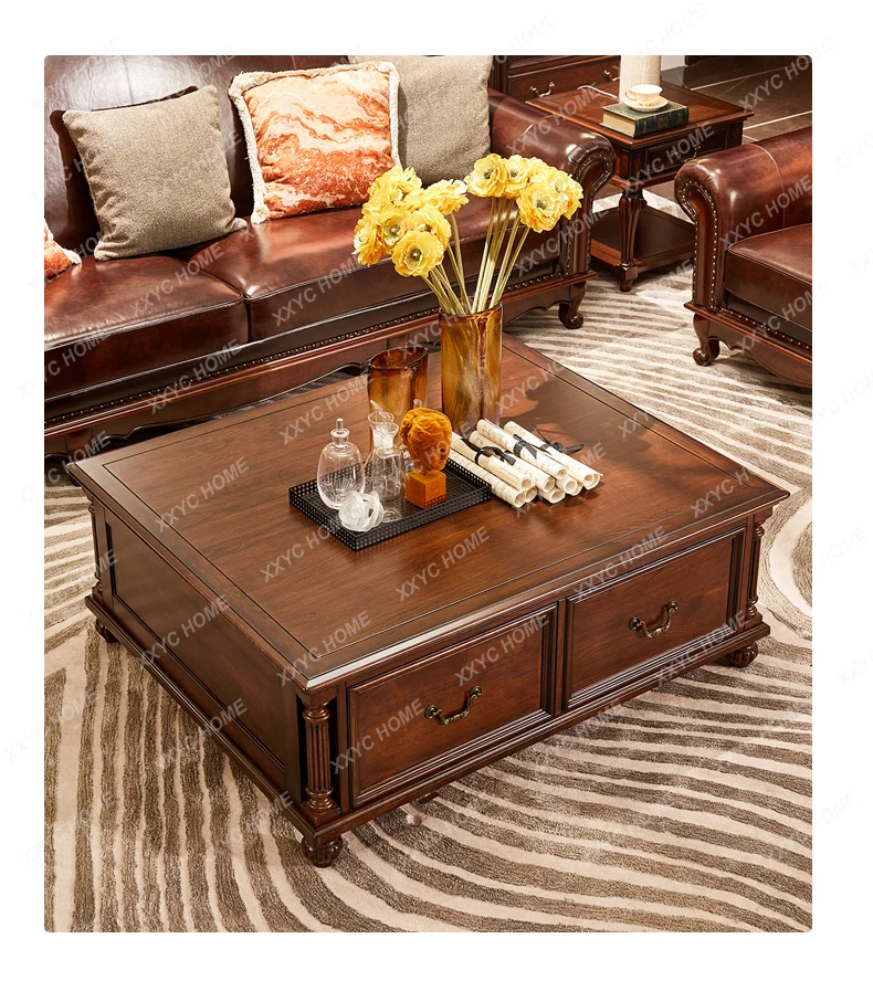 JJAmerican All-solid Wood Coffee Table North American Cherry Wood Tea Table Four Drawers Storage