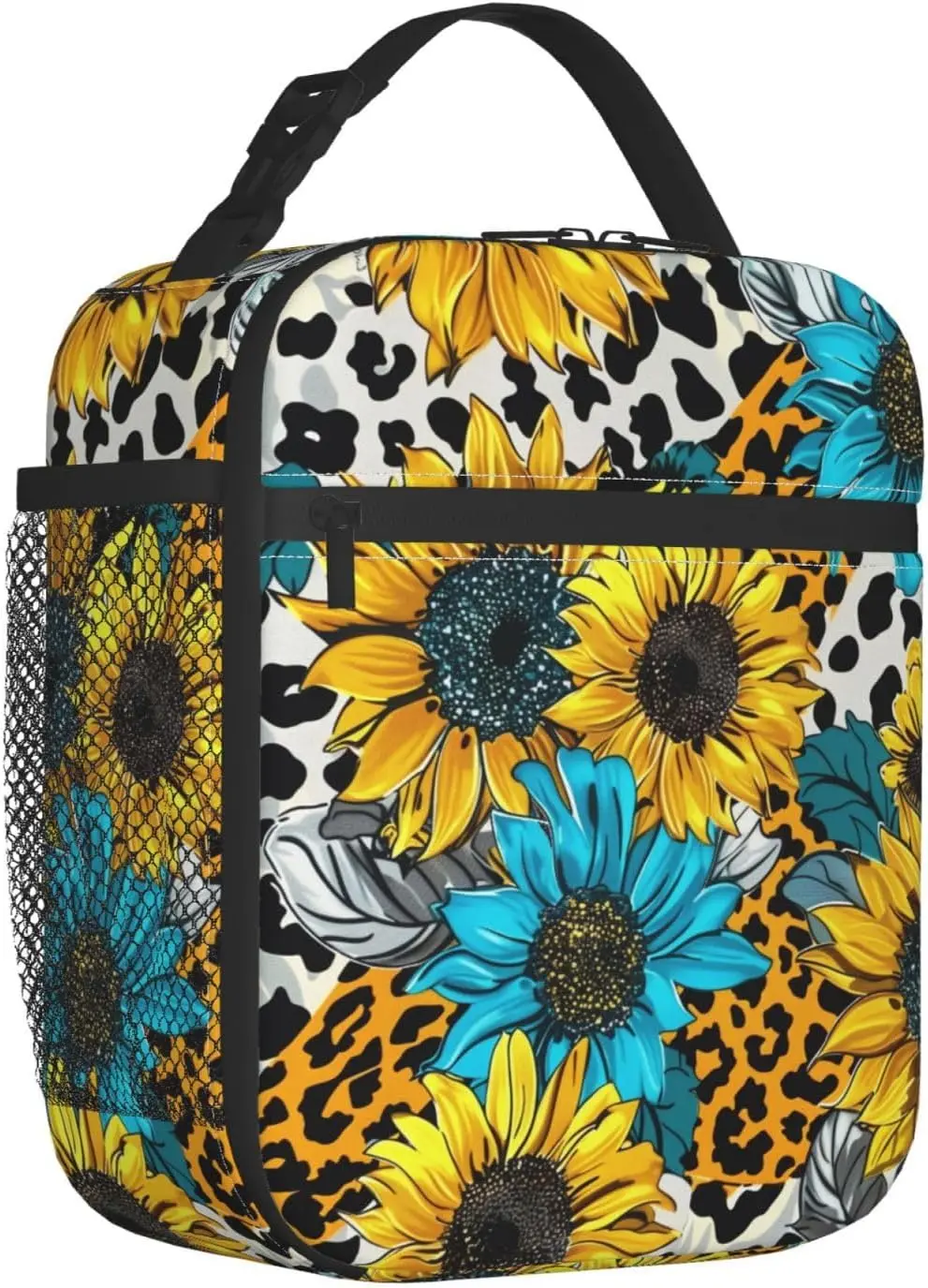 Reusable Sunflower Lunch Box for Kids Girls Boys Women Adult Insulated Floral Leopard Print Lunch Bag Polyester Cooler Flower