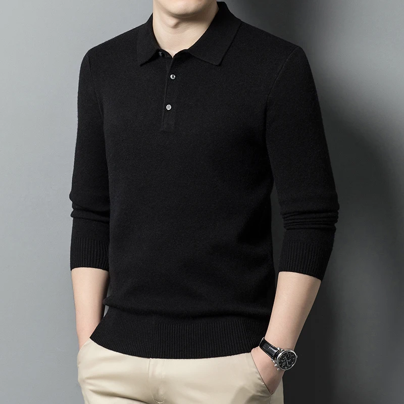 Men\'s knitted polo shirt, warm long sleeved sweater, comfortable, casual, multi-color, business, autumn and winter, new style,