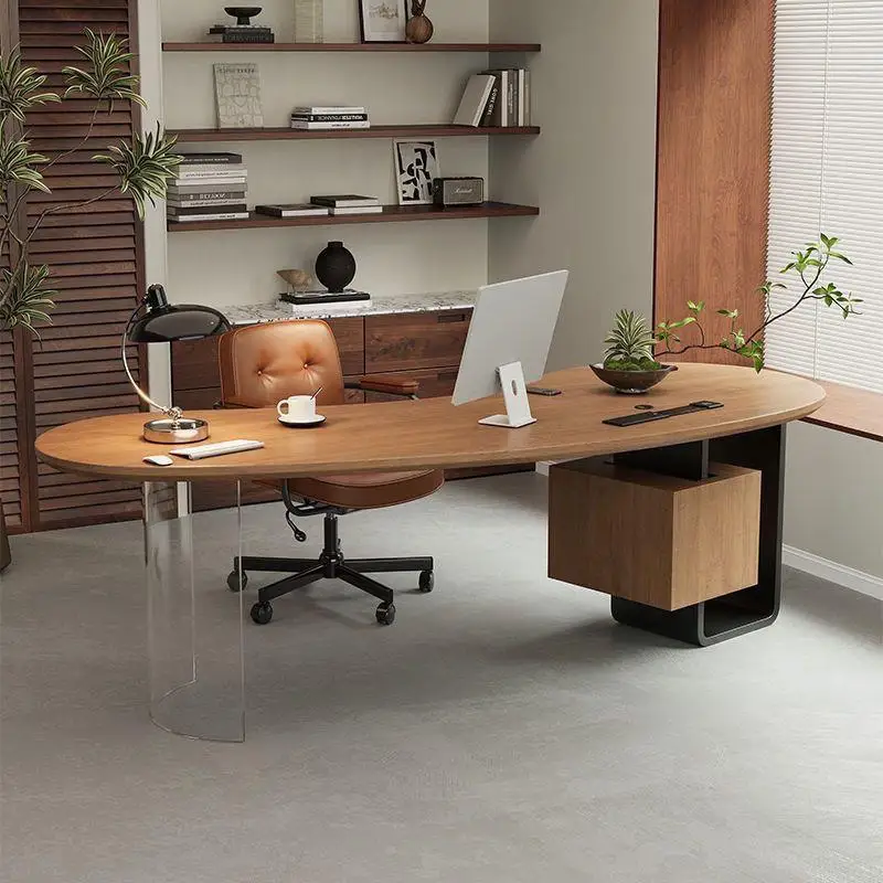 Solid wood desk with socket Light luxury household long table Modern simple office computer table Boss table Workbench