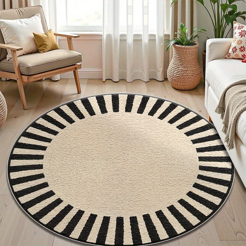Festive Stylish Linear Motif Circular Rug Decorative Non Slip Door Mat Versatile Accent For Gym Dance Studio Lounge