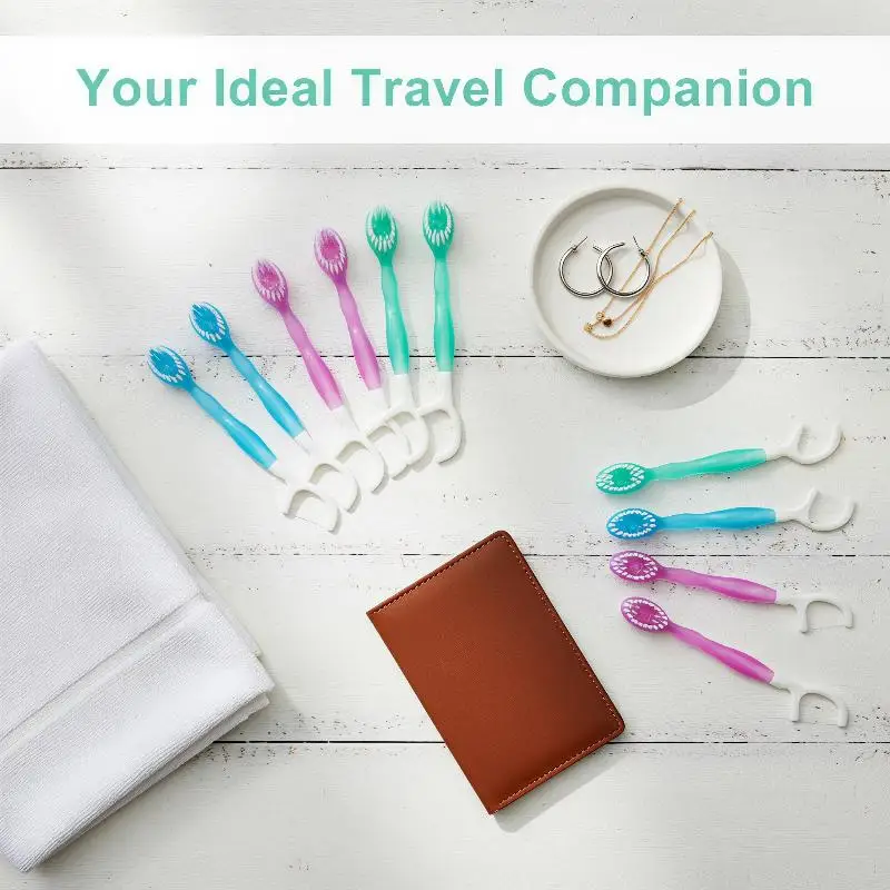 10Pcs 2 In 1 Dental Floss Toothbrushes With Soft Nylon Bristles And Durable Floss Perfect For Daily Oral Care Travel Home Use