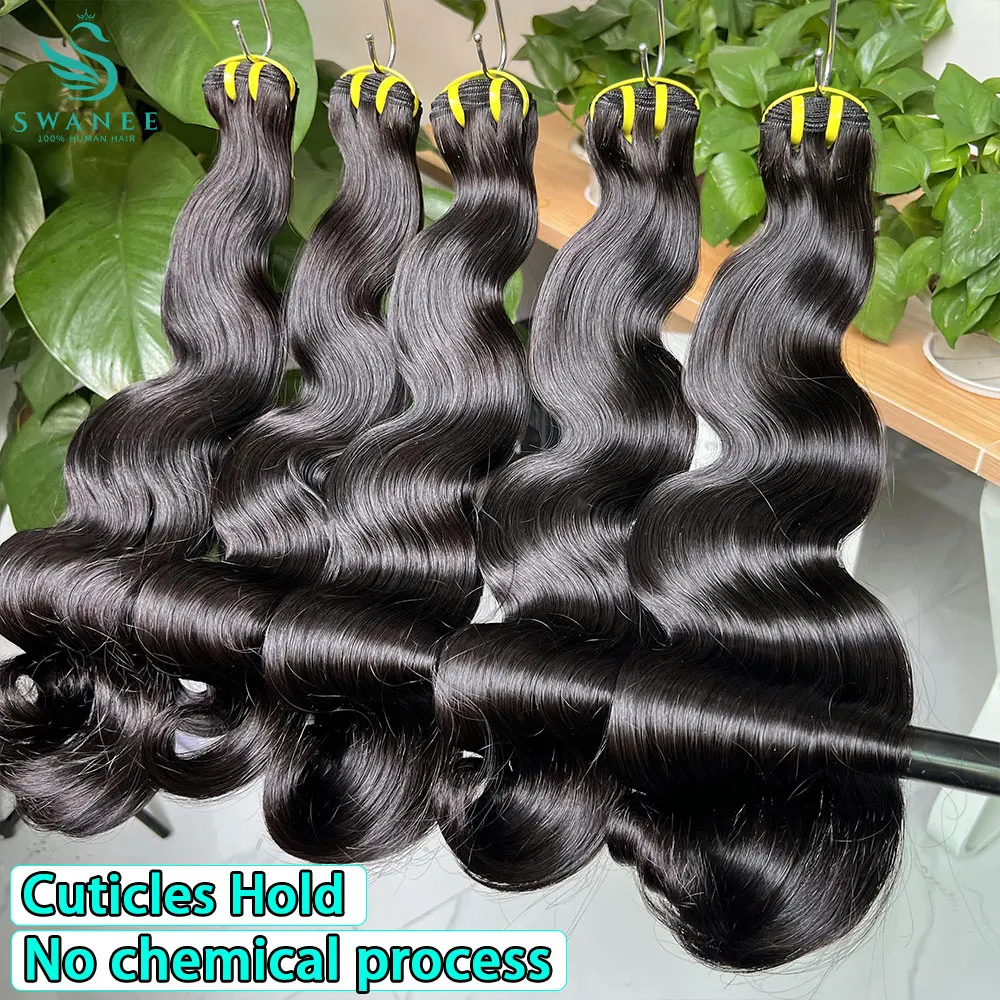 سواني Doube مسحوب الجسم موجة 100% الطبيعية غير المجهزة عذراء الشعر البشري حزم للنساء الخام الشعر Tissage تمديد بالجملة