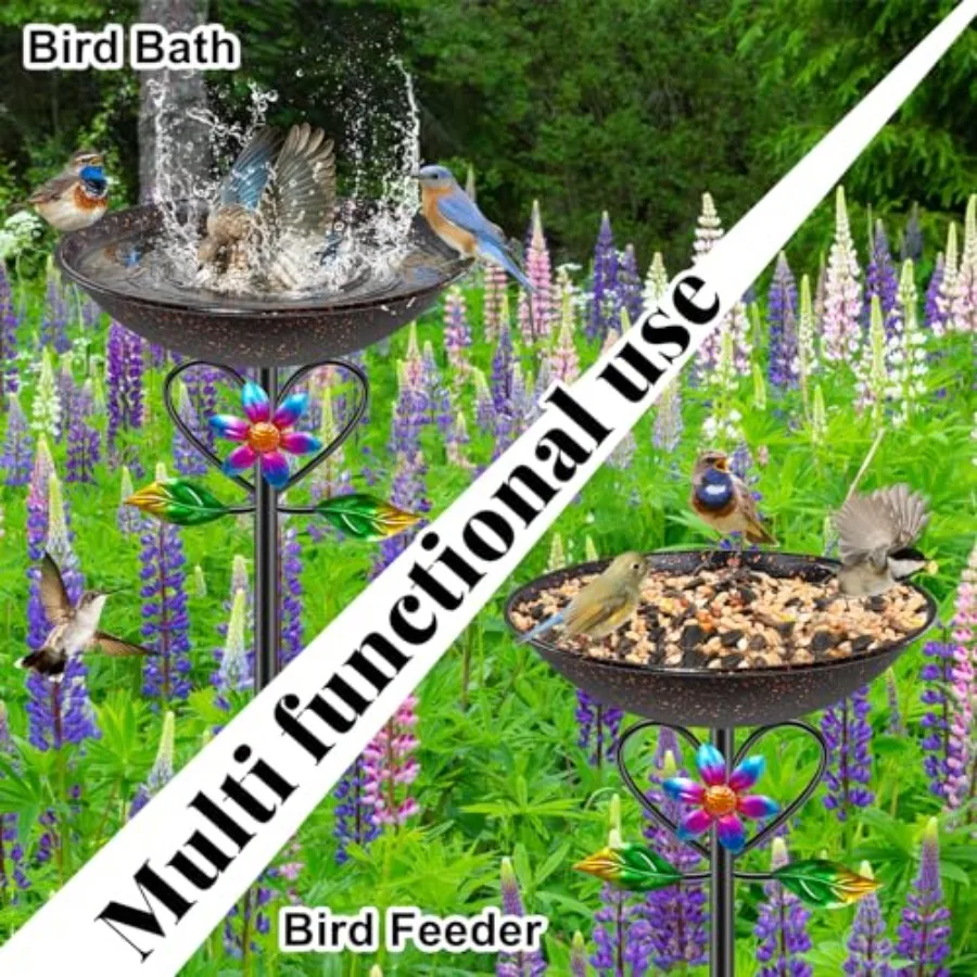 【Spot goods】Vintage Metal Bird Bath for Outside Standing Bird Feerder with Sunflower Love Decoration Detachable Birdbaths Bowl view 5