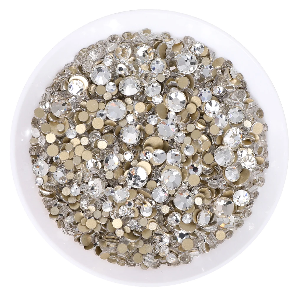 1440Pcs Mix Sizes Glass Flatback Round Rhinestones Multi Color Non Hotfix Crystal For Nail Art Garment Crafts DIY Decoration