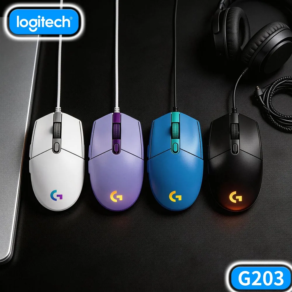 Logitech G203 Wired Gaming Mouse Fast Input Trigger Tunable RGB Adjustable DPI USB Plug‑And‑Play Desktop Pc