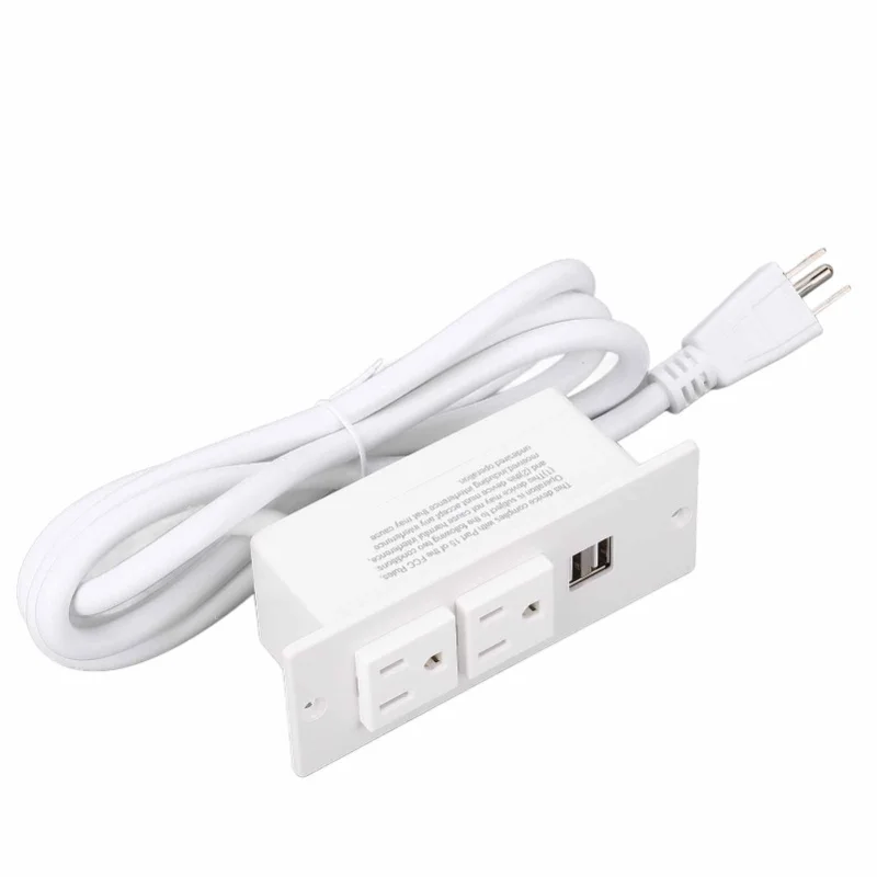 Recessed Power Strip 1500W 2 AC Outlets 2 USB Ports Furniture Power Socket With 1.5m Cord   12A