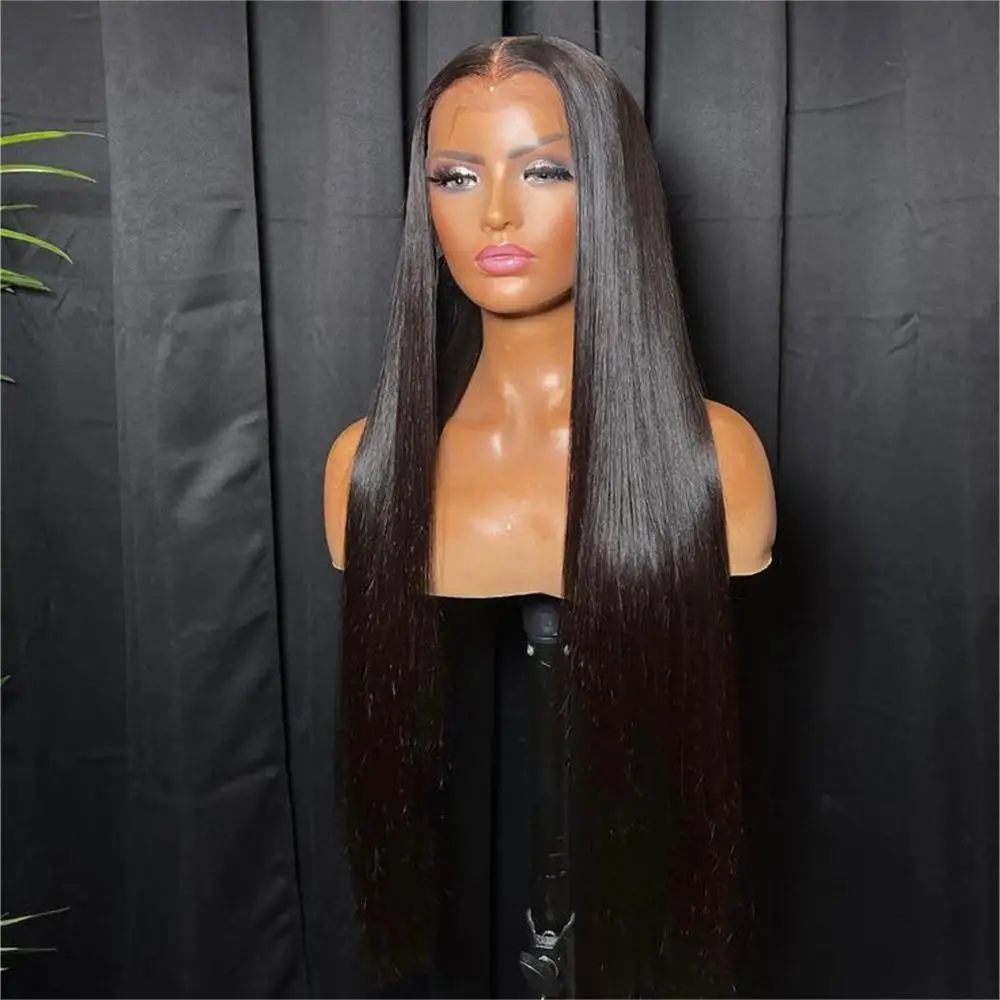 

Long Soft Glueless 30'' Natural Black Straight 5x5 Silk Base Jewish Human Hair Wig Baby Hair HD Lace European Hair Preplucked