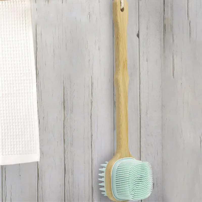 Escova De Banho De Silicone Com Longo Punho De Madeira, Back Scrubber, Pele Seca Esfoliante, Massagem Corporal Ferramenta De Limpeza, Novo